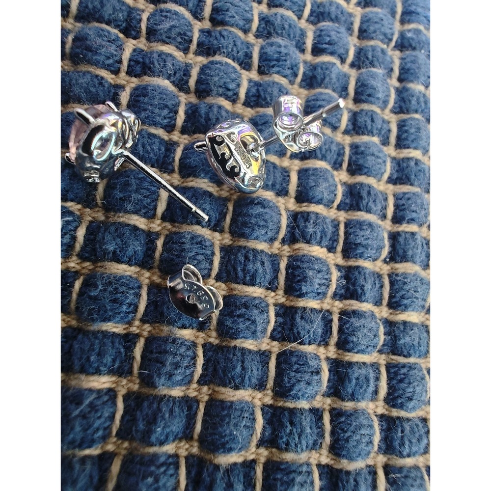 Stud Earrings 6mm Morganite Heart Silver Pink Halo Studs - Picture 3 of 5
